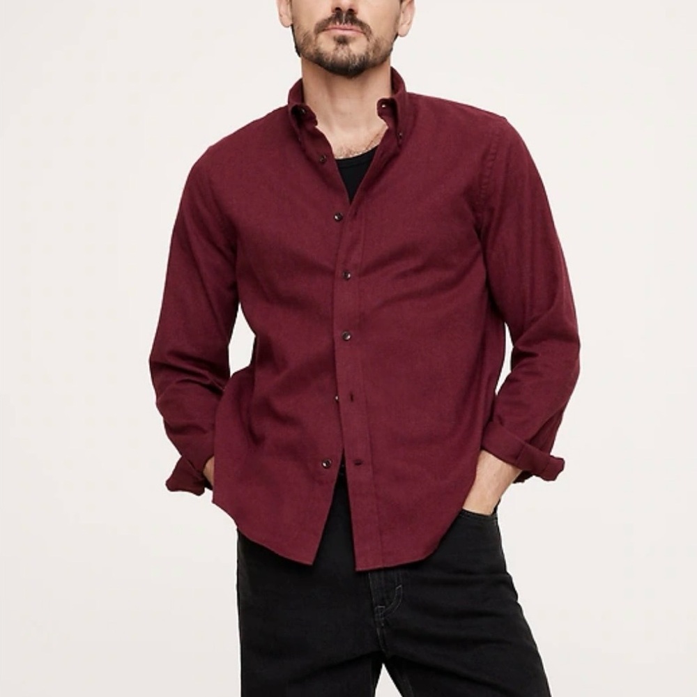 Banana Republic Men Burgundy Flannel 100%‎ Cotton Button-Down Shirt Size Large